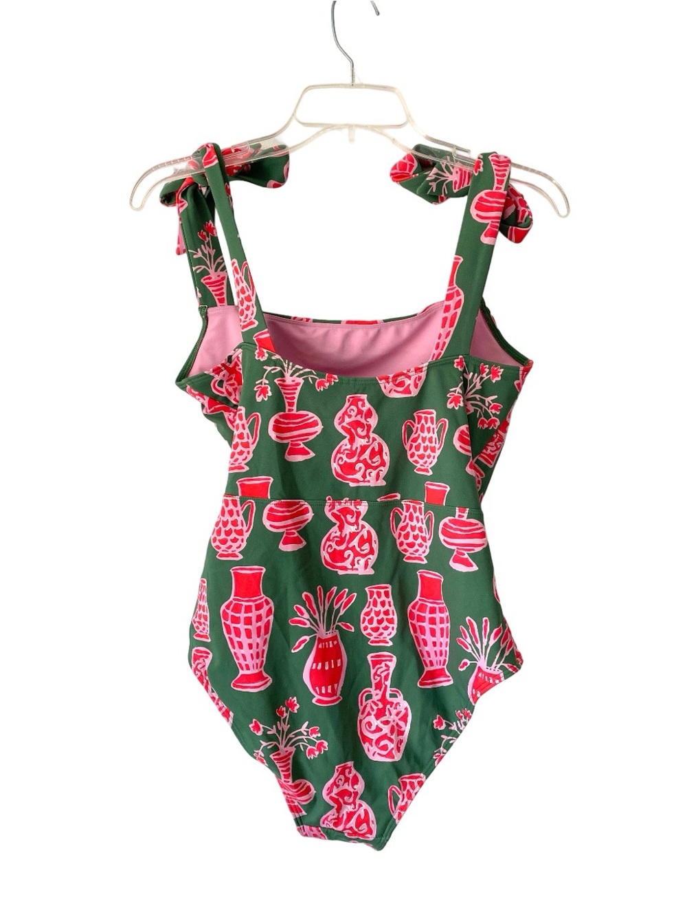 Celia B Granato One Piece Tie Shoulder Swimsuit Green Pink Size XL - Picture 3 of 8